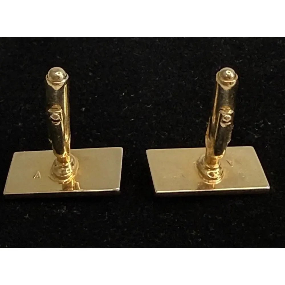Art Deco Style Cufflinks Marked Anson Rectangle Gold Tone W/ Cobalt Blue 1960's